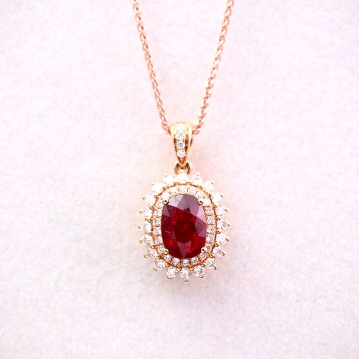 14k Gold 1.79 Ctw Natural Ruby & Diamond Pendant( Without Chain ) - 6