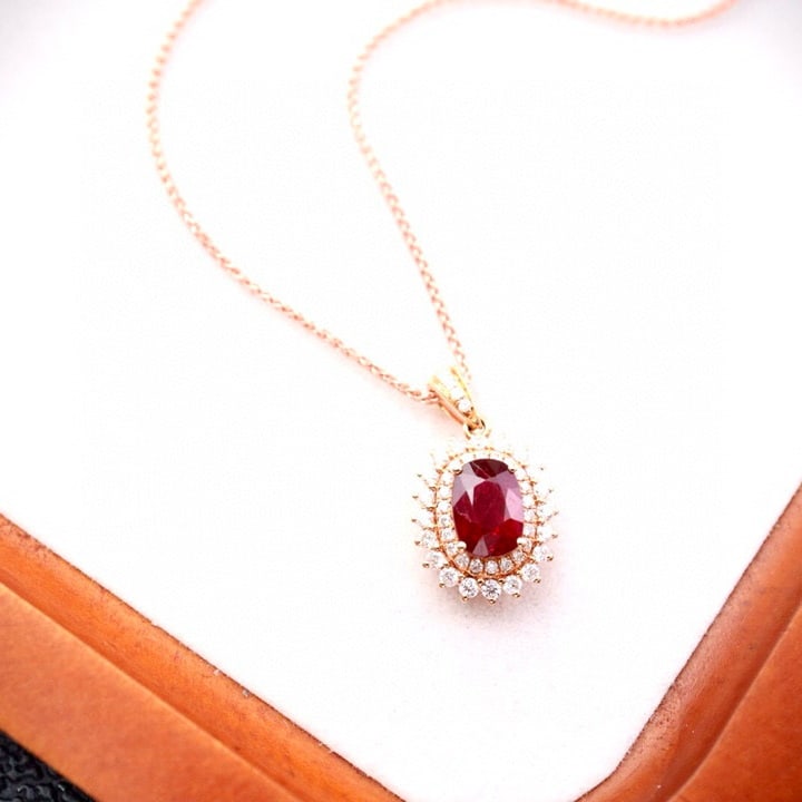 14k Gold 1.79 Ctw Natural Ruby & Diamond Pendant( Without Chain ) - 7