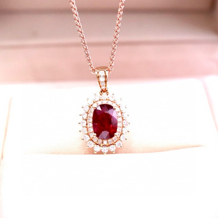 14k Gold 1.79 Ctw Natural Ruby & Diamond Pendant( Without Chain ) - 8
