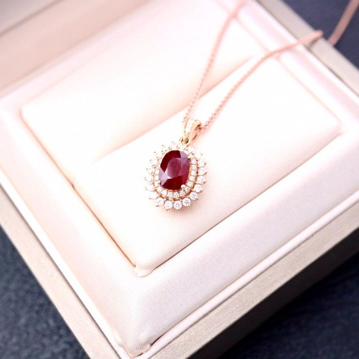14k Gold 1.79 Ctw Natural Ruby & Diamond Pendant( Without Chain ) - 9