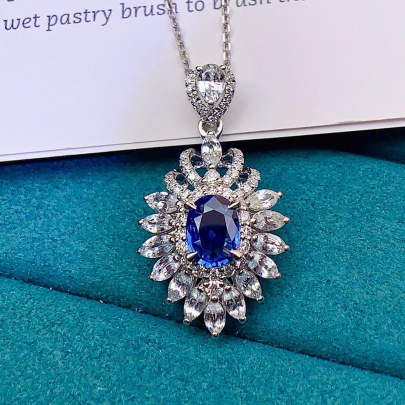 14k Gold 1.32 Ctw Natural Sapphire & Diamond Pendant( Without Chain ) - 2
