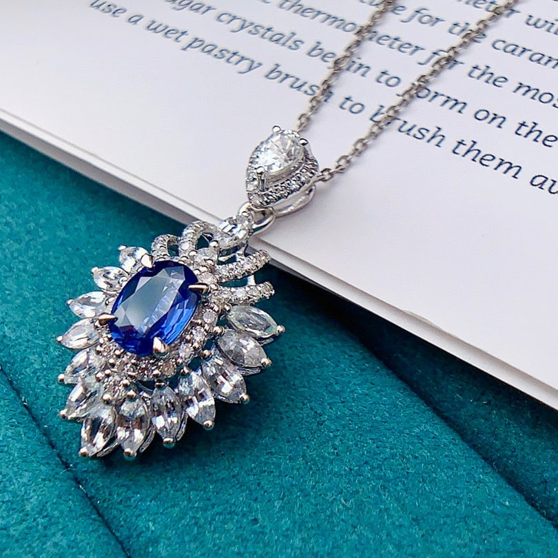 14k Gold 1.32 Ctw Natural Sapphire & Diamond Pendant( Without Chain ) - 3