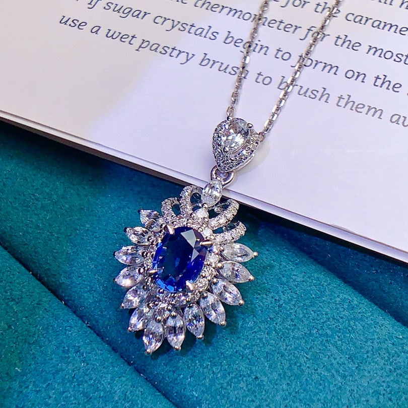 14k Gold 1.32 Ctw Natural Sapphire & Diamond Pendant( Without Chain ) - 4