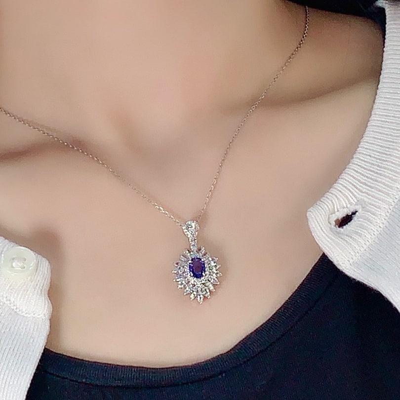 14k Gold 1.32 Ctw Natural Sapphire & Diamond Pendant( Without Chain ) - 5