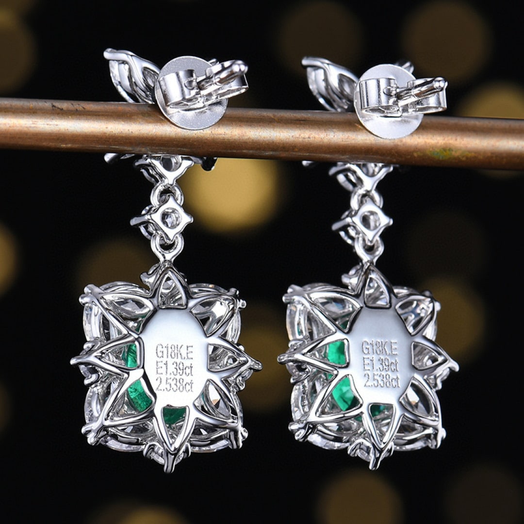 14k Gold 3.93 Ctw Vivid Green Natural Emerald & Sapphire Earrings - 4