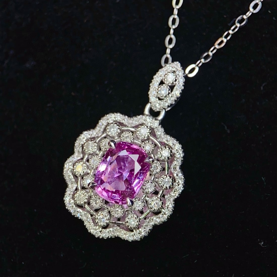 14k Gold 1.60 Ctw Natural Padparadscha Sapphire & Diamond Pendant( Without Chain ) - 2
