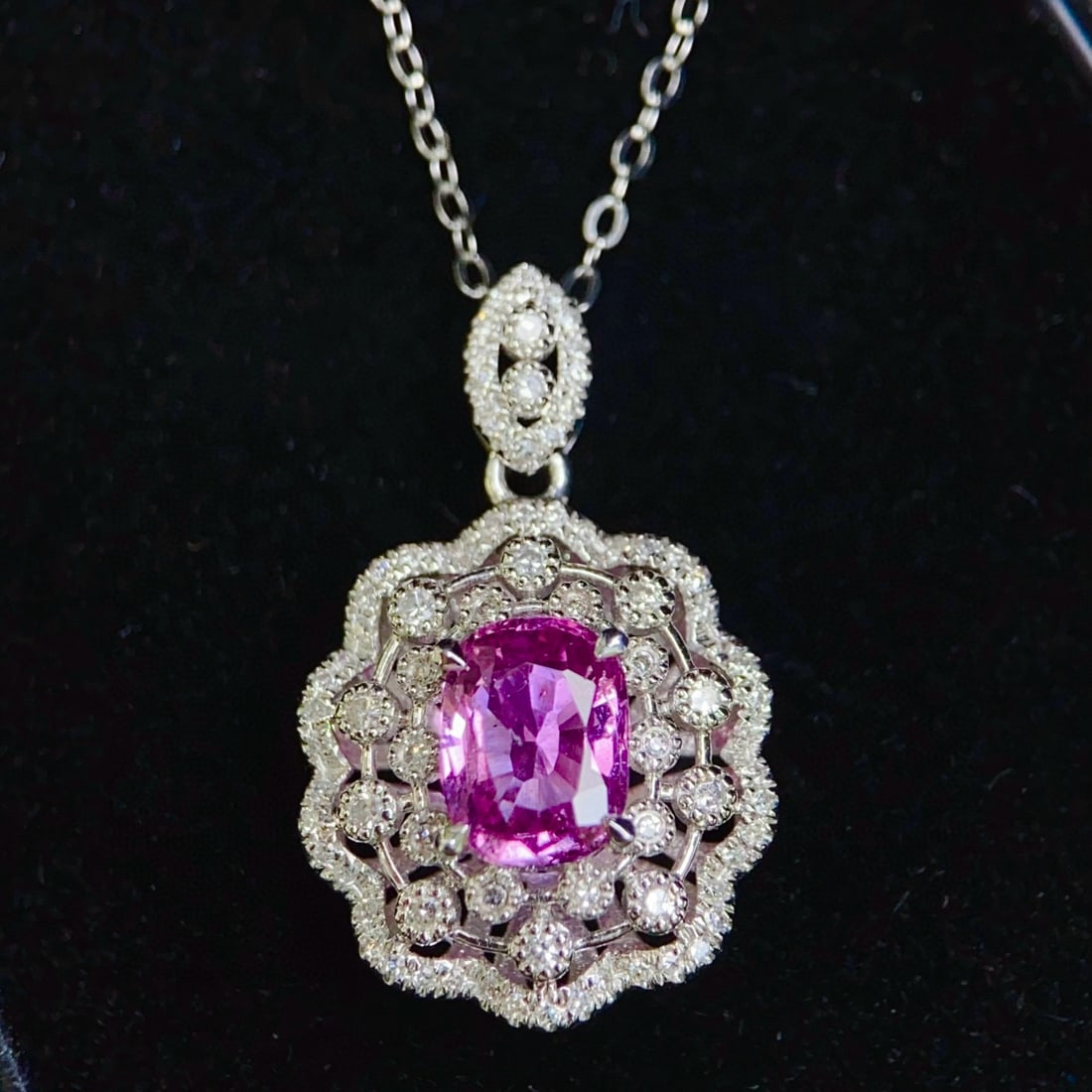 14k Gold 1.60 Ctw Natural Padparadscha Sapphire & Diamond Pendant( Without Chain ) - 3