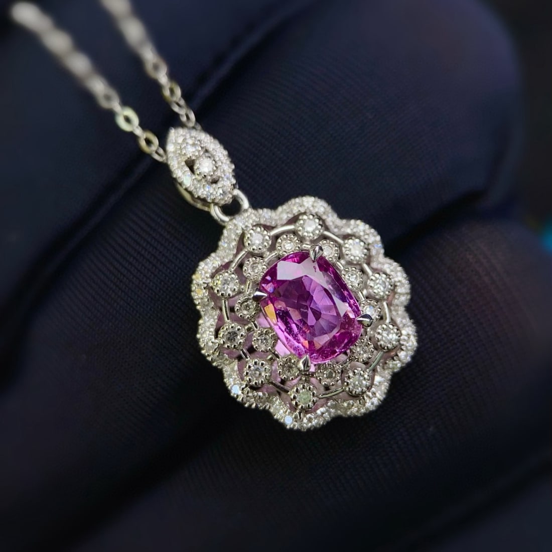 14k Gold 1.60 Ctw Natural Padparadscha Sapphire & Diamond Pendant( Without Chain ) - 4