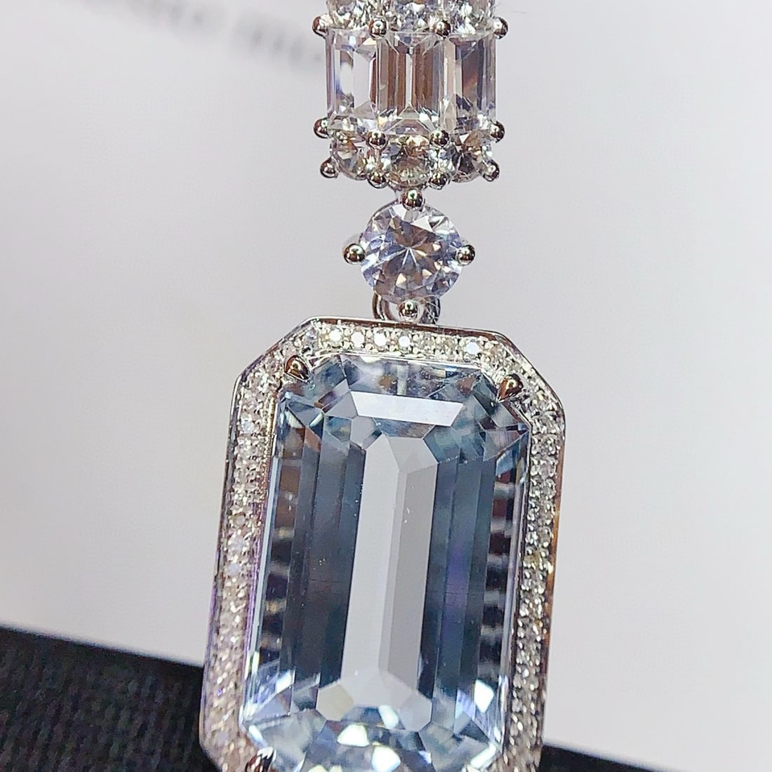 14k Gold 9 Ct Natural Aquamarine & Diamond & Sapphire Pendant( Without Chain ) - 5