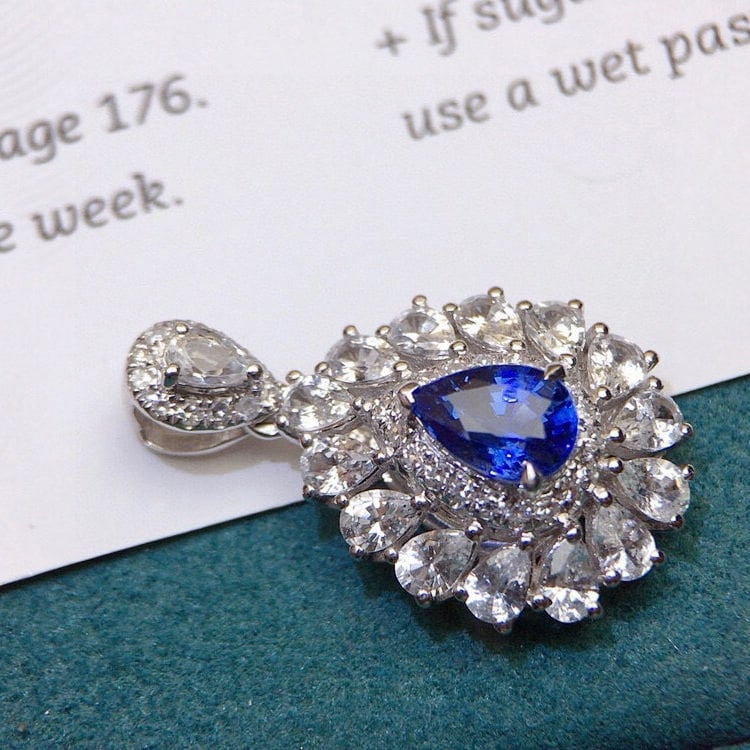 14k Gold 2.75 Ctw Natural Sapphire & Sapphire Pendant( Without Chain ) - 4