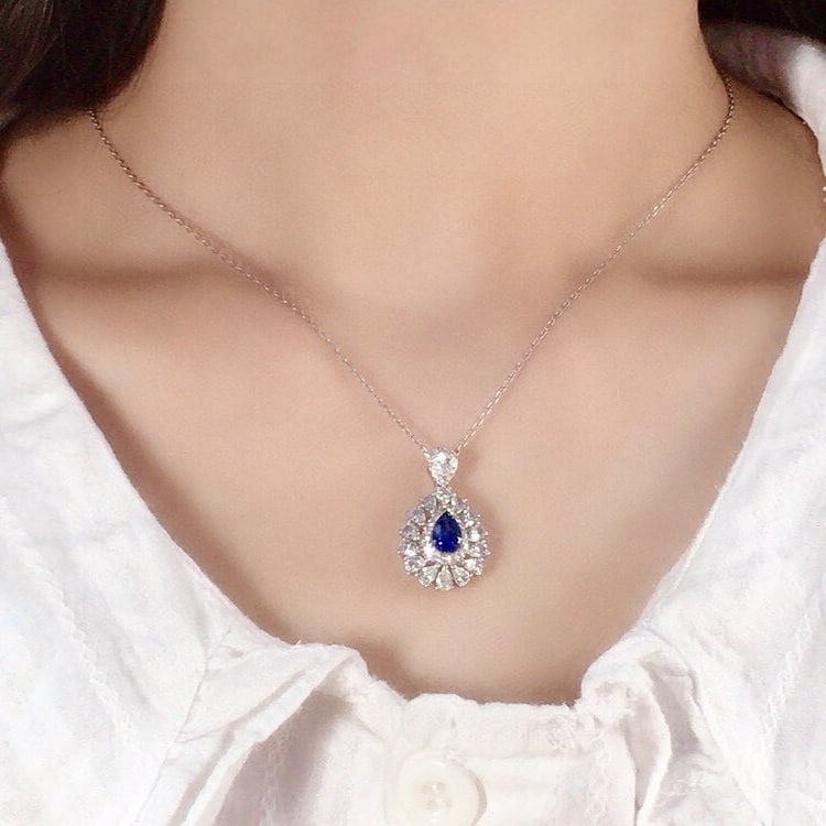 14k Gold 2.75 Ctw Natural Sapphire & Sapphire Pendant( Without Chain ) - 6