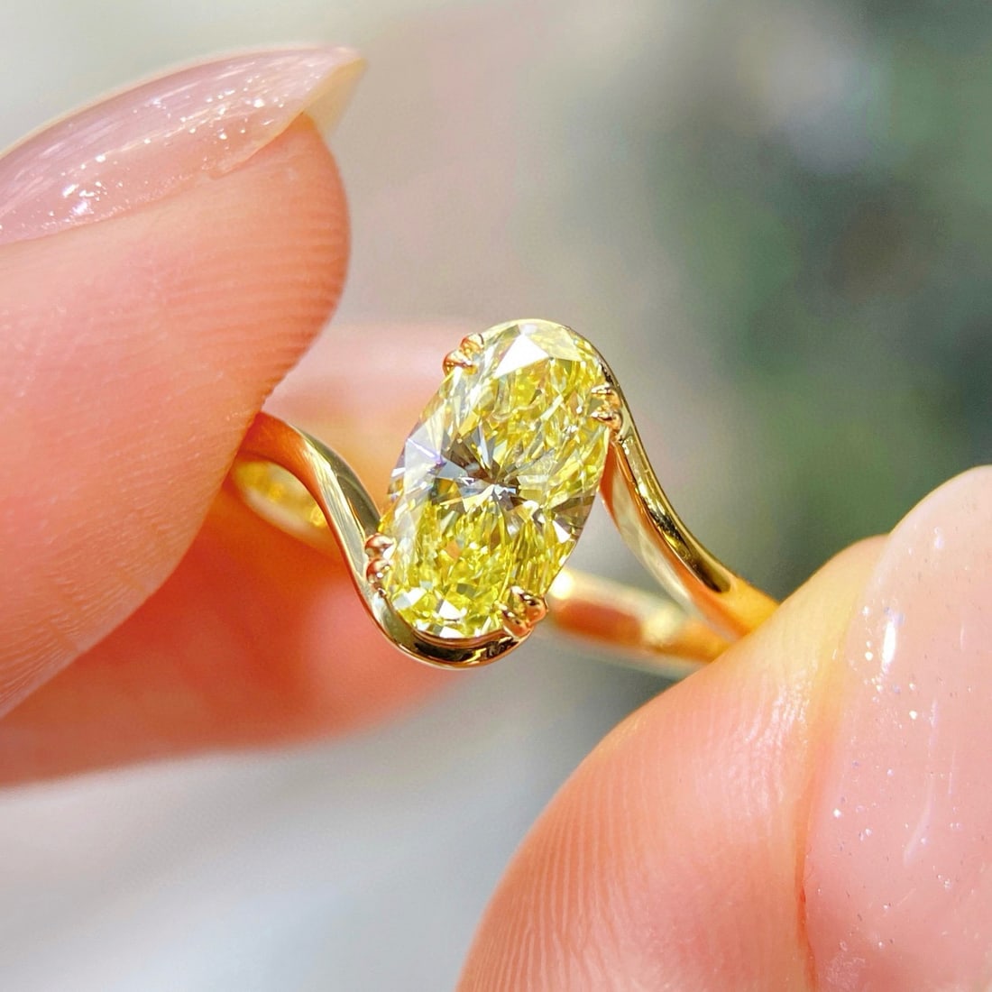 Gia Certified 14k Gold 0.98 Ct Natural Yellow Diamond Ring - 2