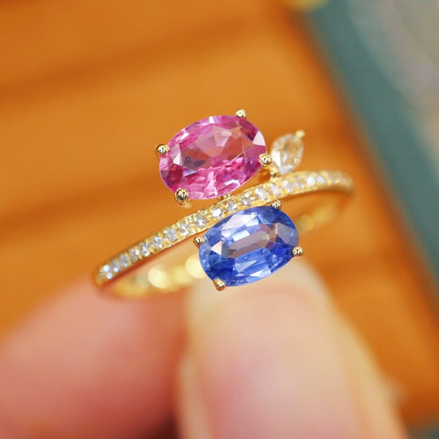 14k Gold 1.46 Ctw Natural Sapphire & Diamond Ring - 2