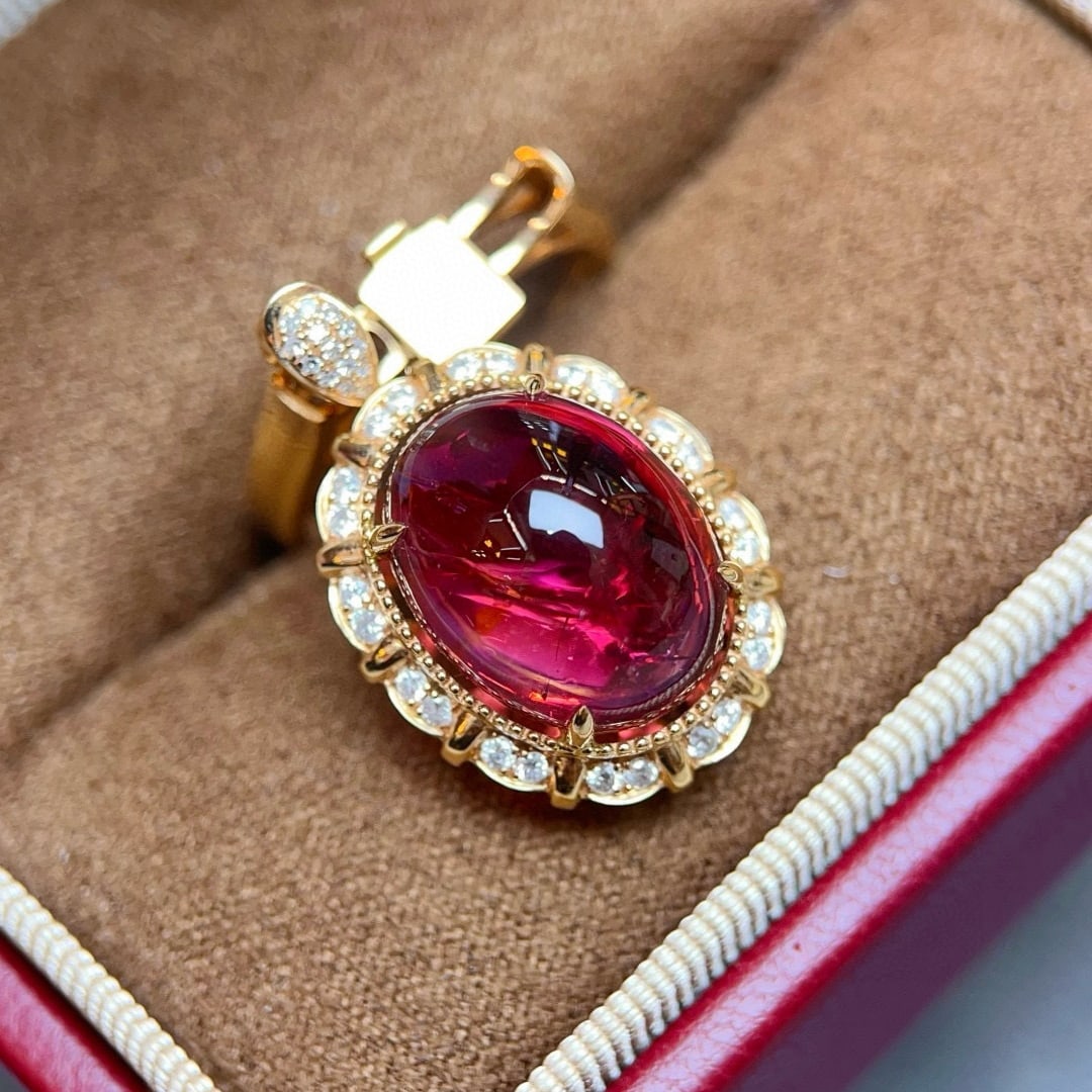 14k Gold 10.88 Ctw Natural Tourmaline & Diamond Ring/pendant( Without Chain ) - 4