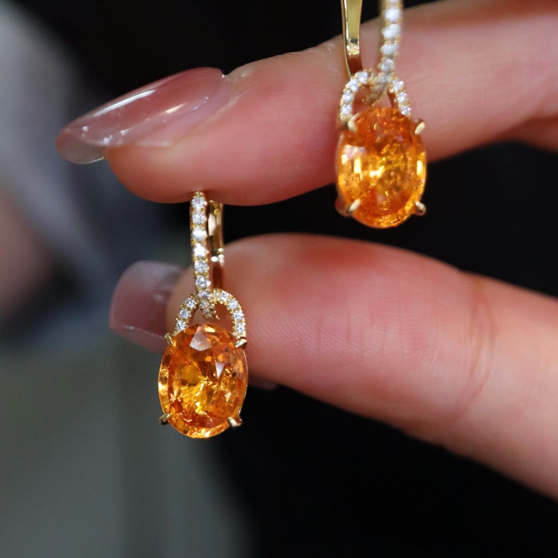 14k Gold 5.10 Ctw Natural Spessartine & Diamond Earrings - 2
