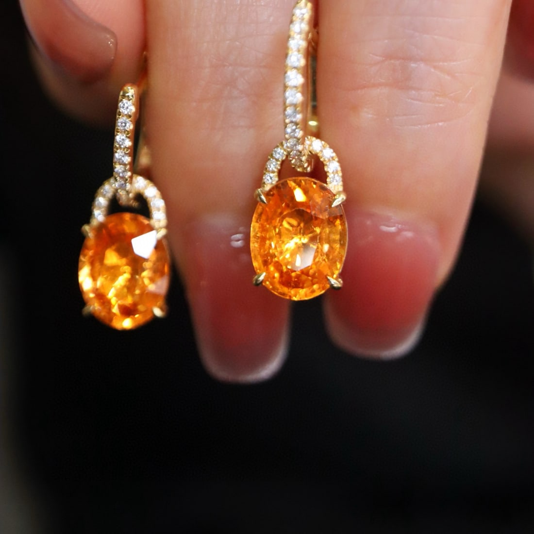 14k Gold 5.10 Ctw Natural Spessartine & Diamond Earrings - 3