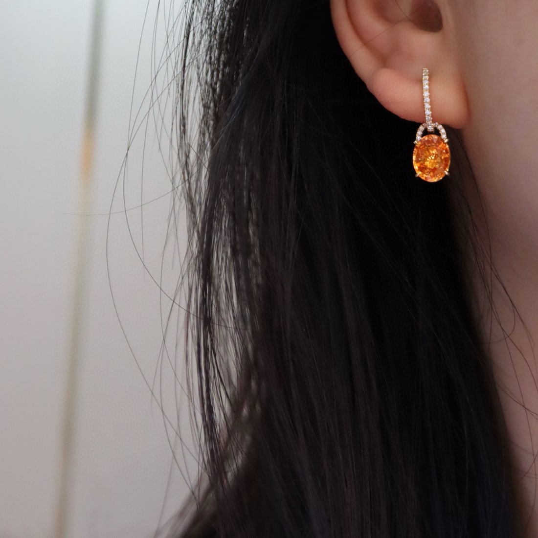 14k Gold 5.10 Ctw Natural Spessartine & Diamond Earrings - 4