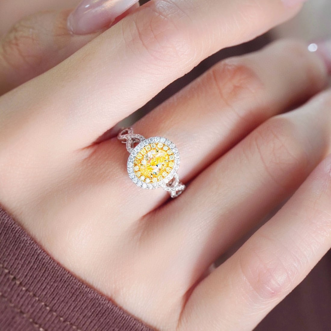 14k Gold 1.40 Ctw Natural Yellow Diamond & Diamond Ring - 2