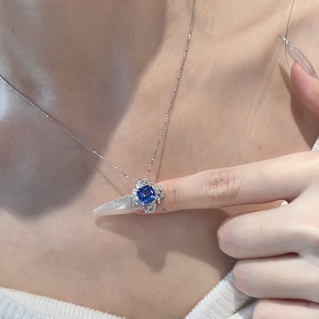 14k Gold 1.75 Ct Natural Sapphire & Diamond Pendant( Without Chain ) - 5