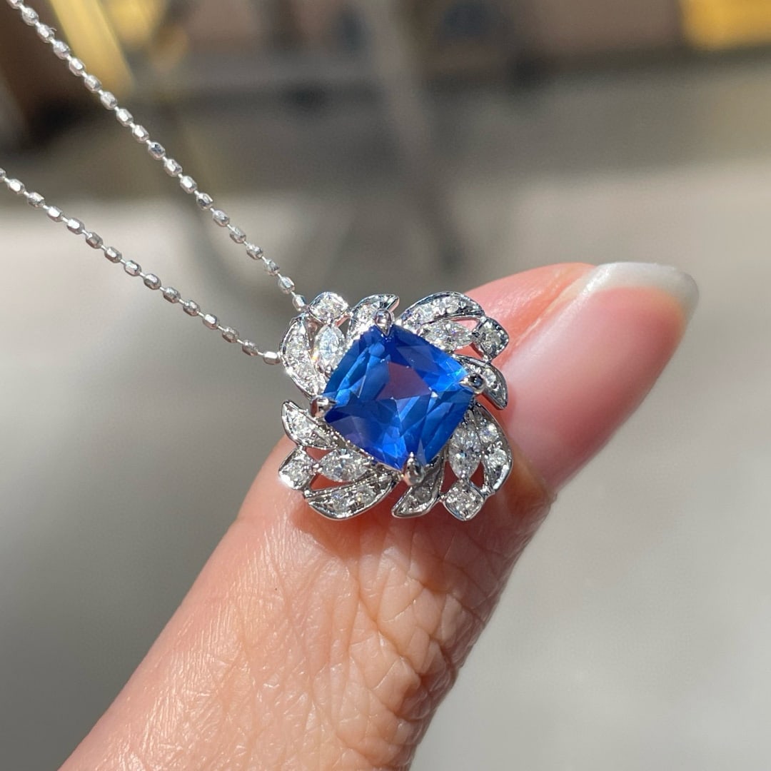 14k Gold 1.75 Ct Natural Sapphire & Diamond Pendant( Without Chain ) - 6
