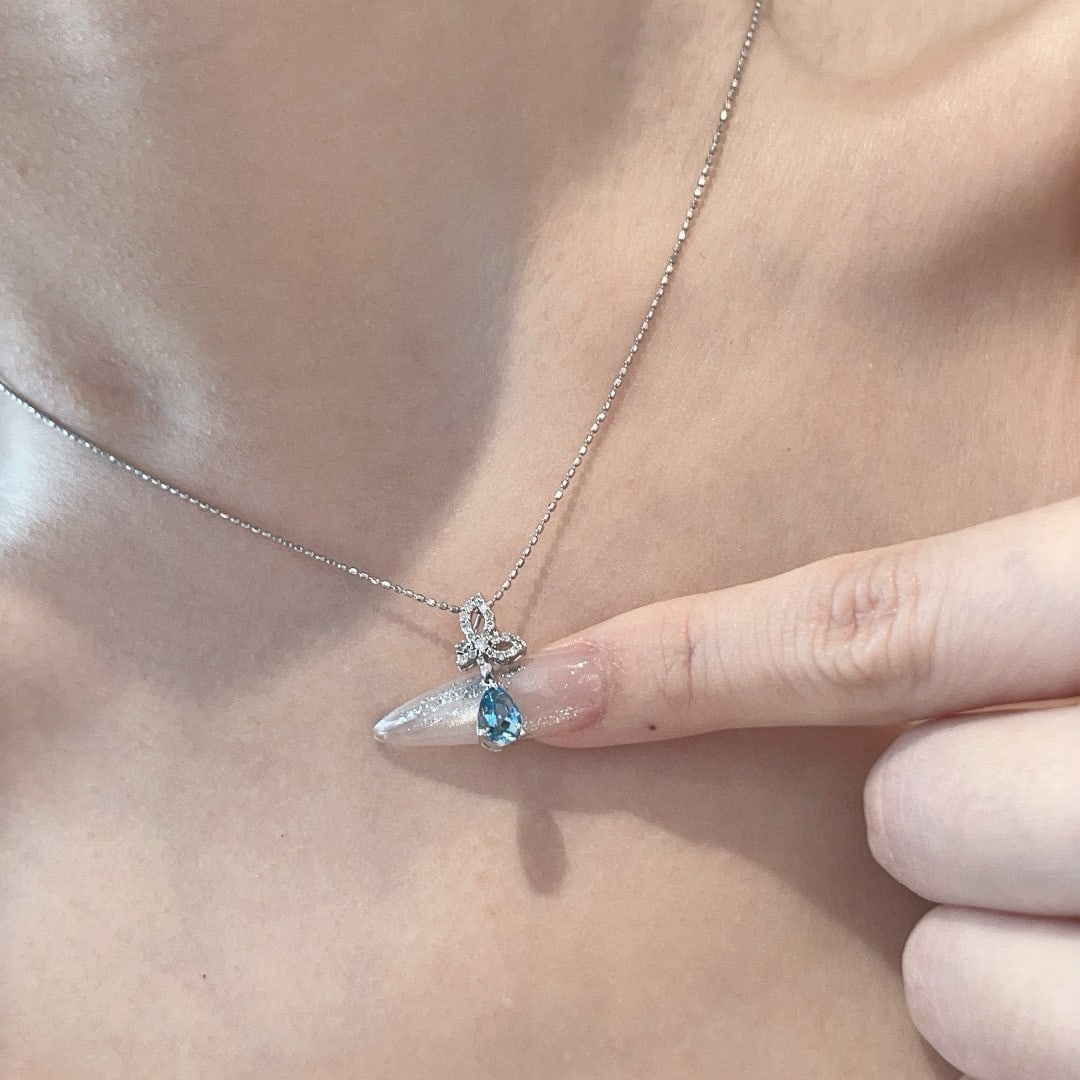 14k Gold 0.40 Ct Natural Aquamarine & Diamond Pendant( Without Chain ) - 7