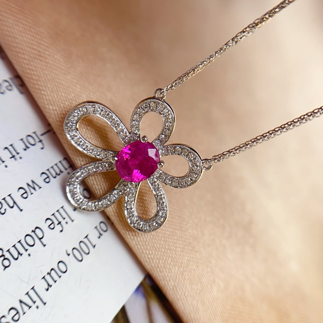 14k Gold 0.73 Ct Natural Ruby & Diamond Necklace - 2