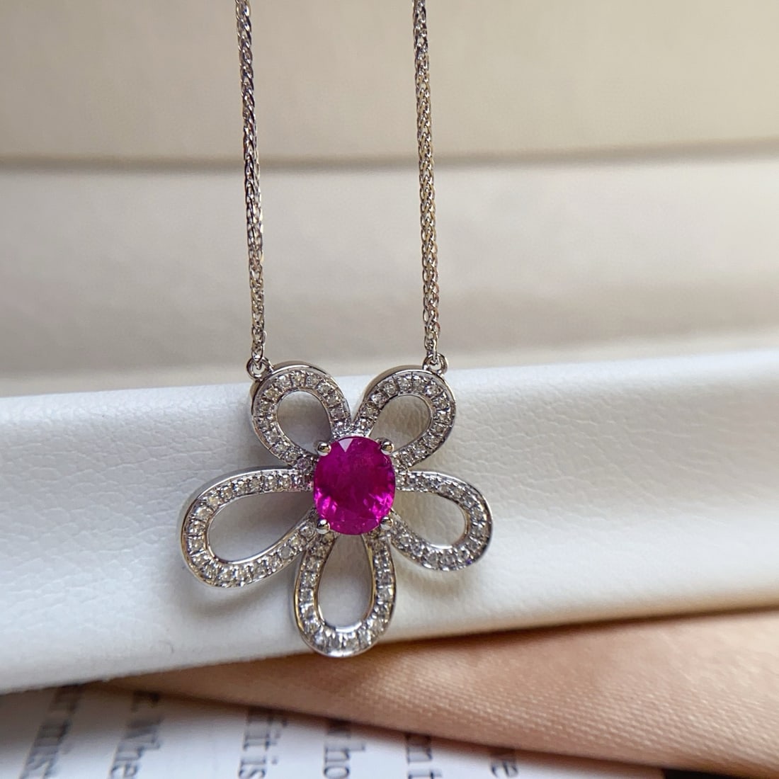 14k Gold 0.73 Ct Natural Ruby & Diamond Necklace - 3