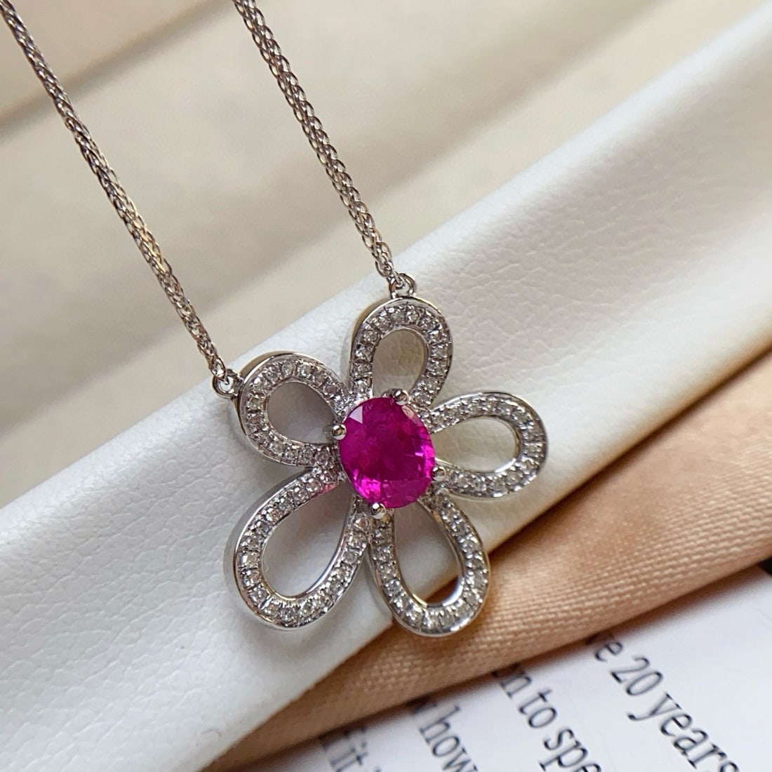 14k Gold 0.73 Ct Natural Ruby & Diamond Necklace - 4