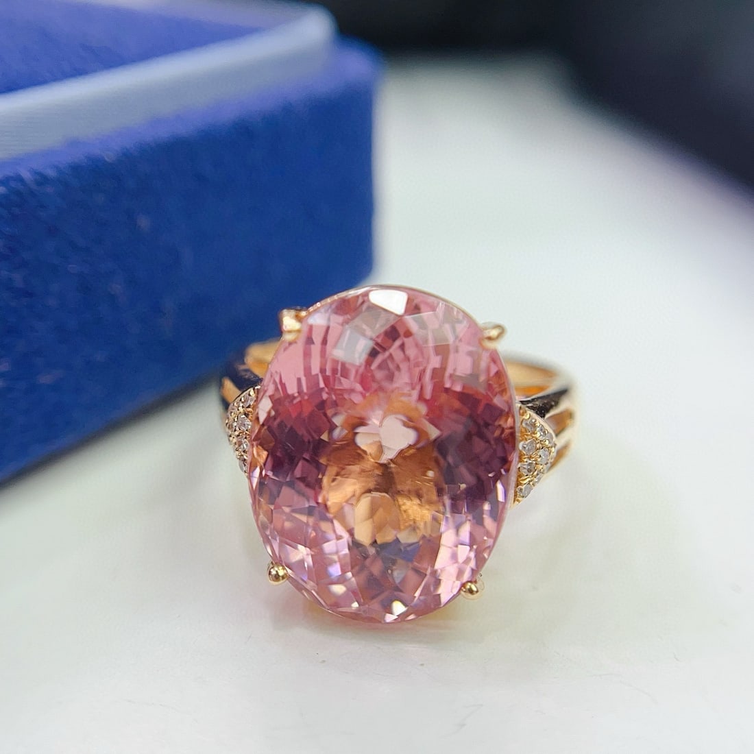 14k Gold 12.35 Ct Natural Tourmaline & Diamond Ring - 3