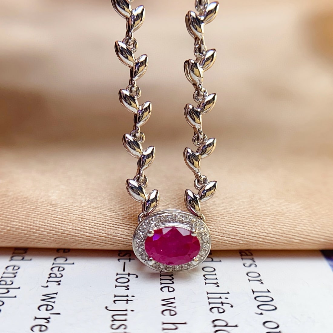 14k Gold 0.65 Ct Natural Ruby & Diamond Necklace - 2