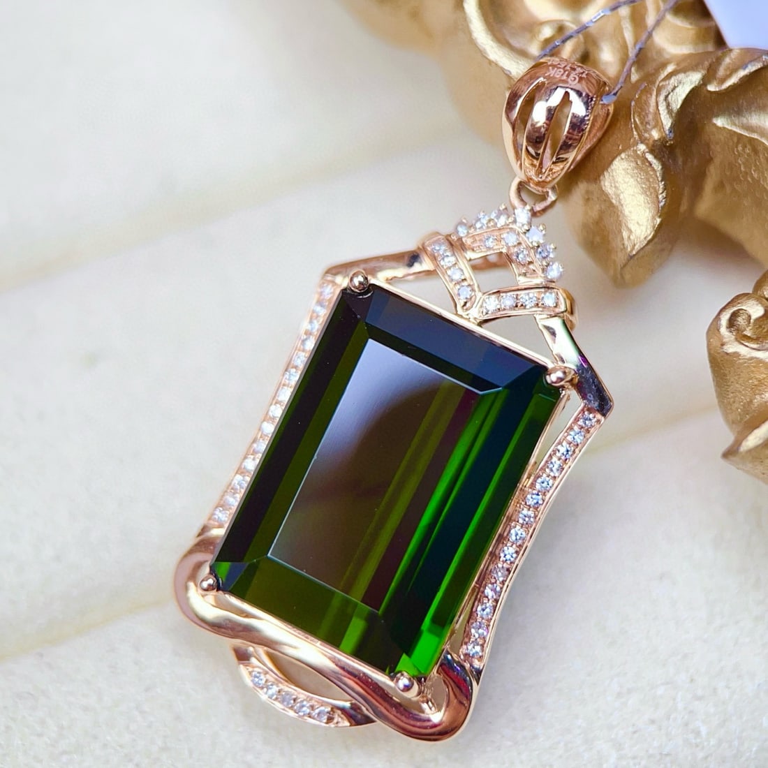 14k Gold 14.31 Ctw Natural Tourmaline & Diamond Pendant( Without Chain ) - 2