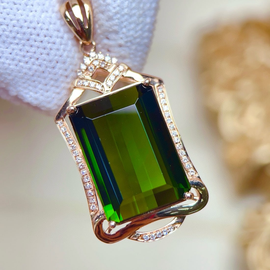 14k Gold 14.31 Ctw Natural Tourmaline & Diamond Pendant( Without Chain ) - 3