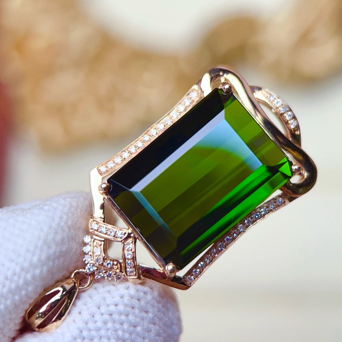 14k Gold 14.31 Ctw Natural Tourmaline & Diamond Pendant( Without Chain ) - 5