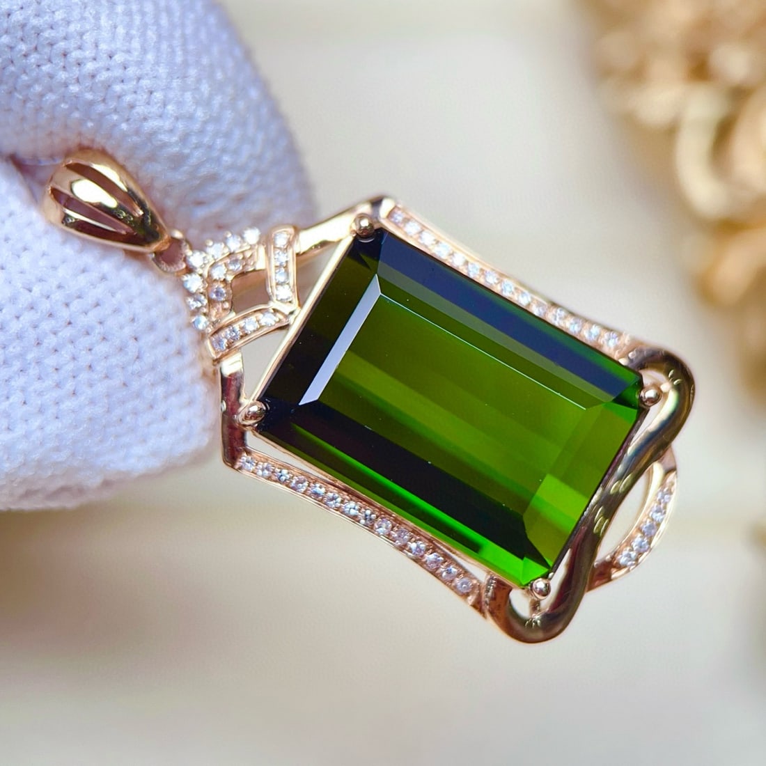 14k Gold 14.31 Ctw Natural Tourmaline & Diamond Pendant( Without Chain ) - 6
