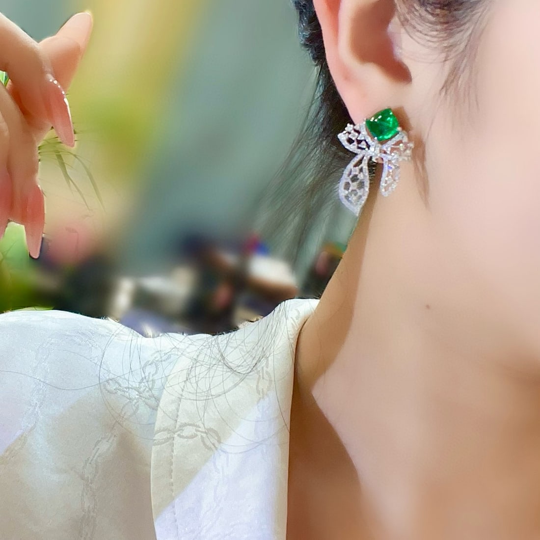 14k Gold 6.69 Ctw Vivid Green Natural Emerald & Diamond Earrings - 3