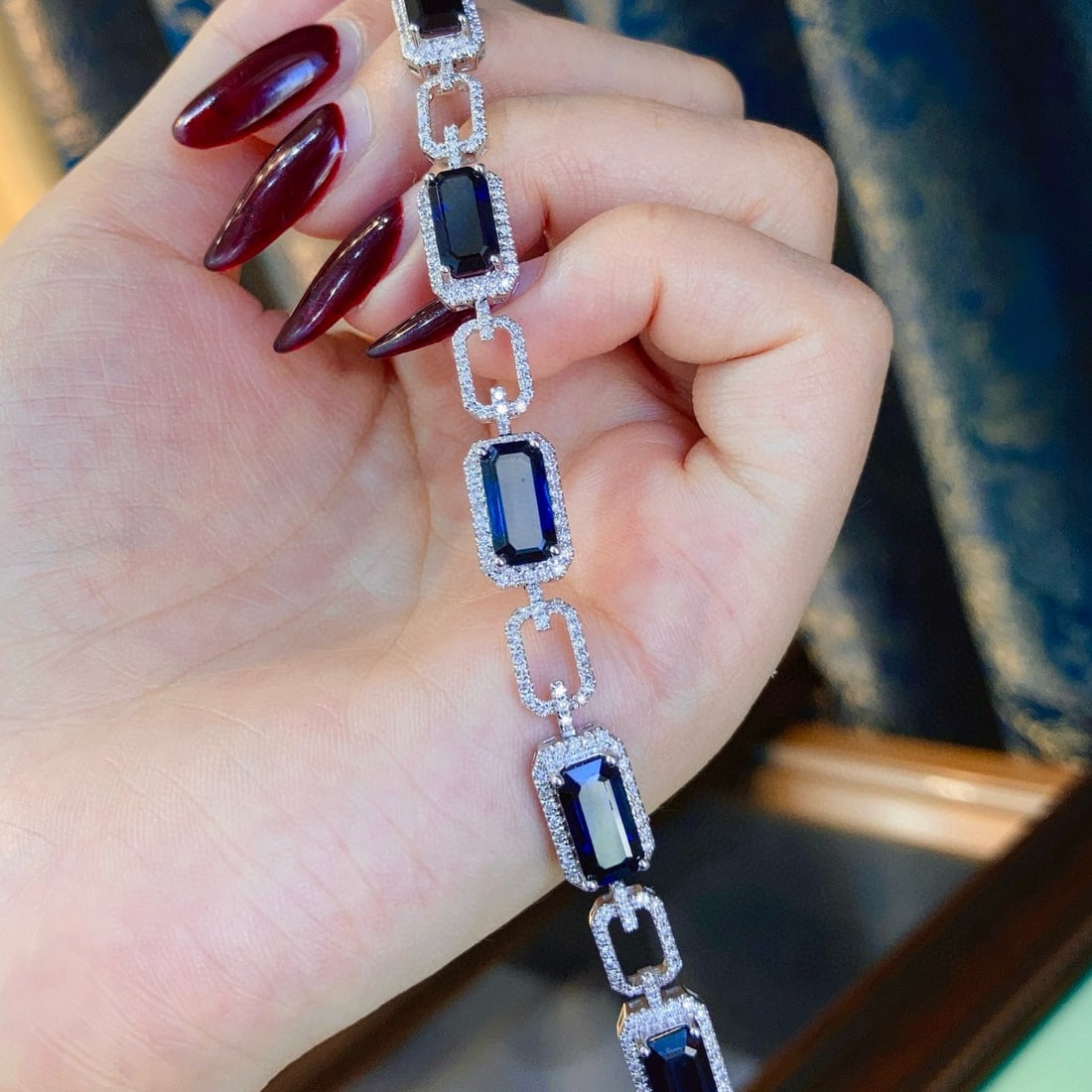 14k Gold 14.88 Ctw Natural Sapphire & Diamond Bracelet - 2