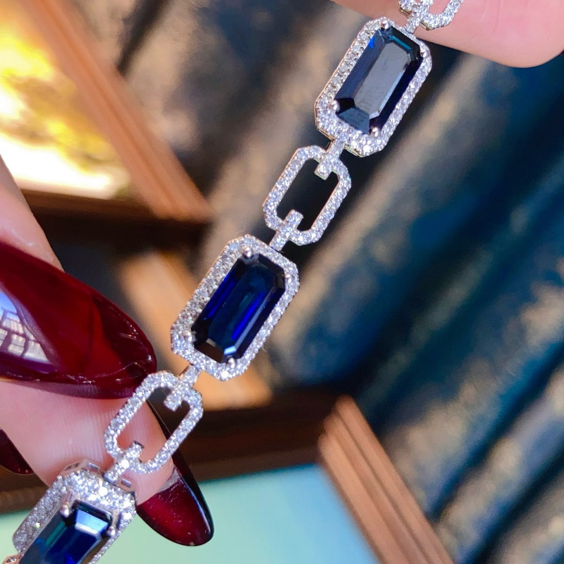 14k Gold 14.88 Ctw Natural Sapphire & Diamond Bracelet - 3