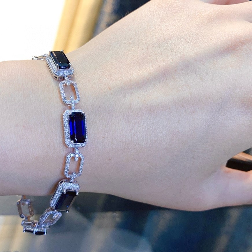 14k Gold 14.88 Ctw Natural Sapphire & Diamond Bracelet - 4