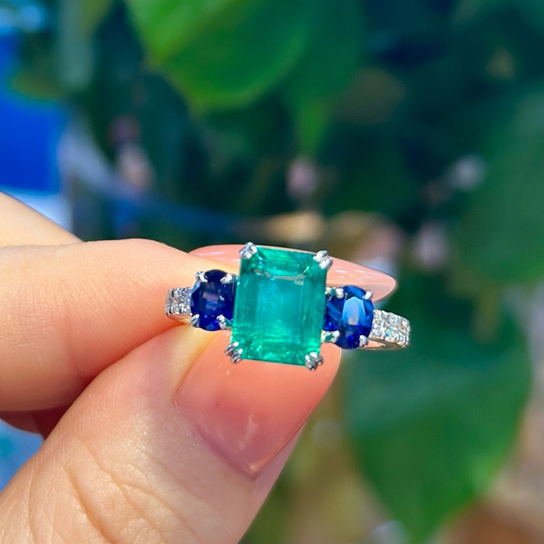 14k Gold 3.97 Ctw Natural Emerald & Sapphire Ring - 3