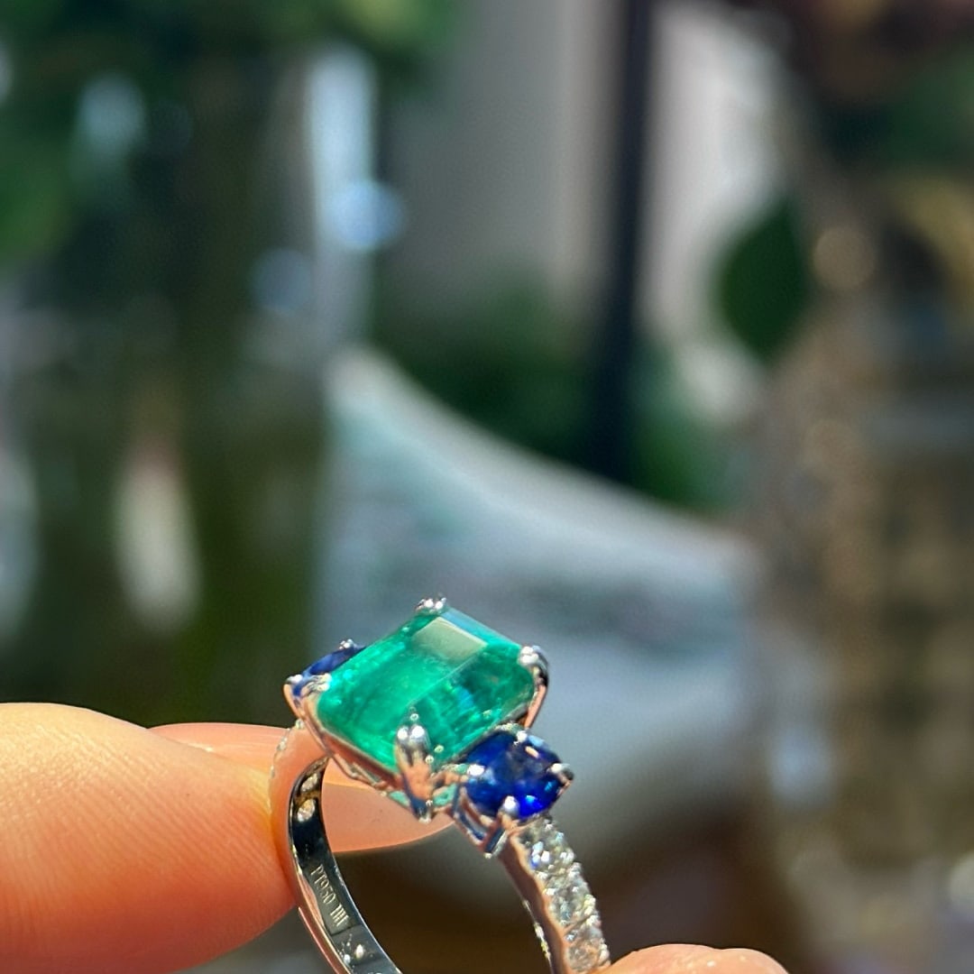 14k Gold 3.97 Ctw Natural Emerald & Sapphire Ring - 5