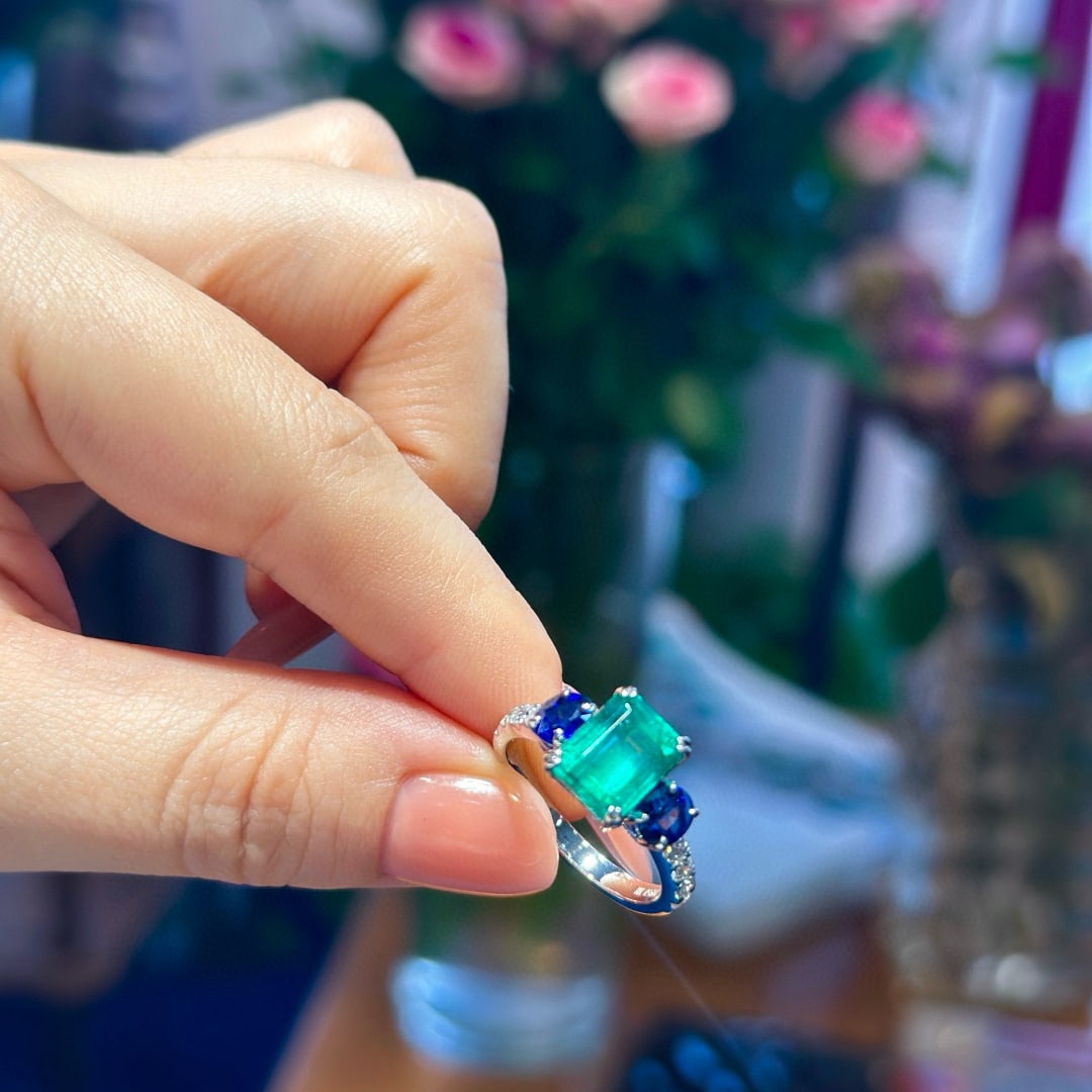 14k Gold 3.97 Ctw Natural Emerald & Sapphire Ring - 6