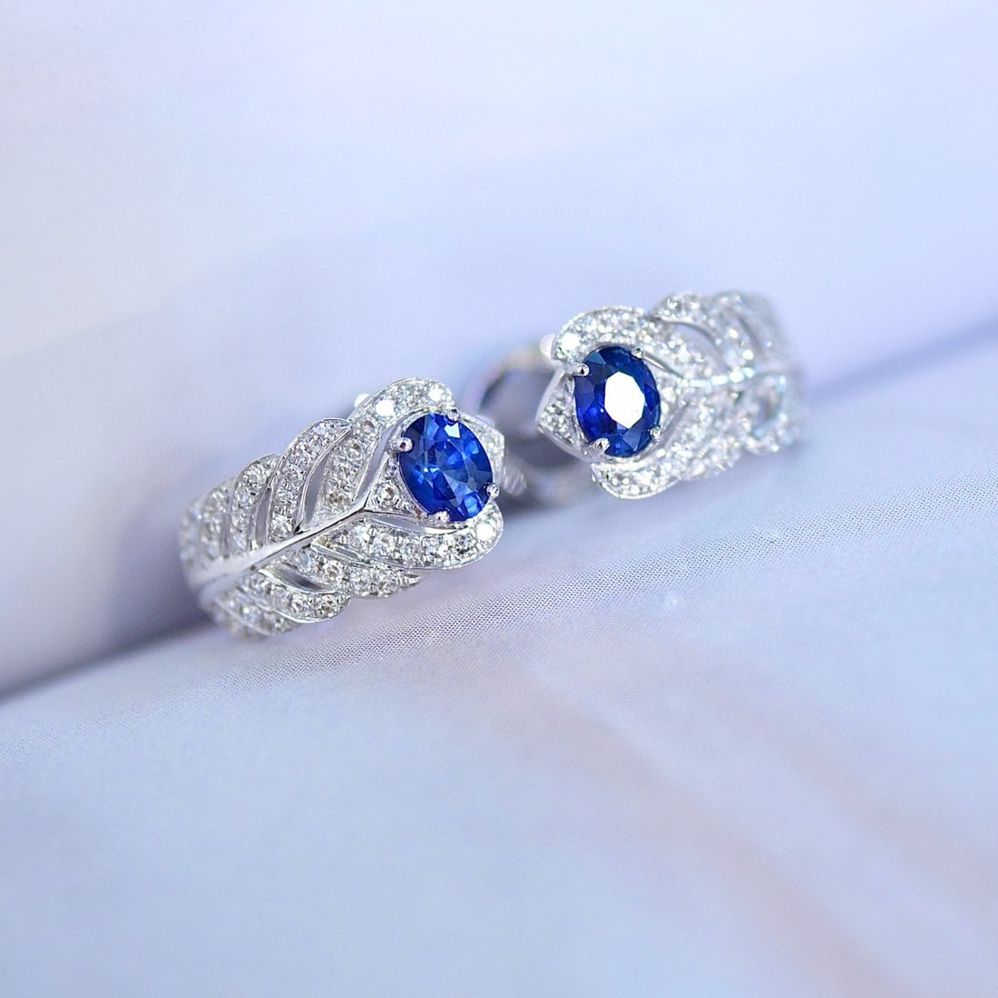 14k Gold 0.76 Ctw Natural Sapphire & Diamond Earrings - 2