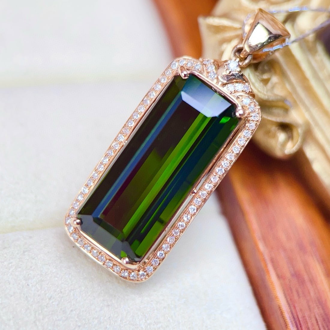 14k Gold 13.45 Ctw Natural Tourmaline & Diamond Pendant( Without Chain ) - 2