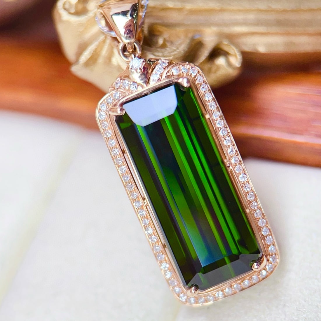 14k Gold 13.45 Ctw Natural Tourmaline & Diamond Pendant( Without Chain ) - 3