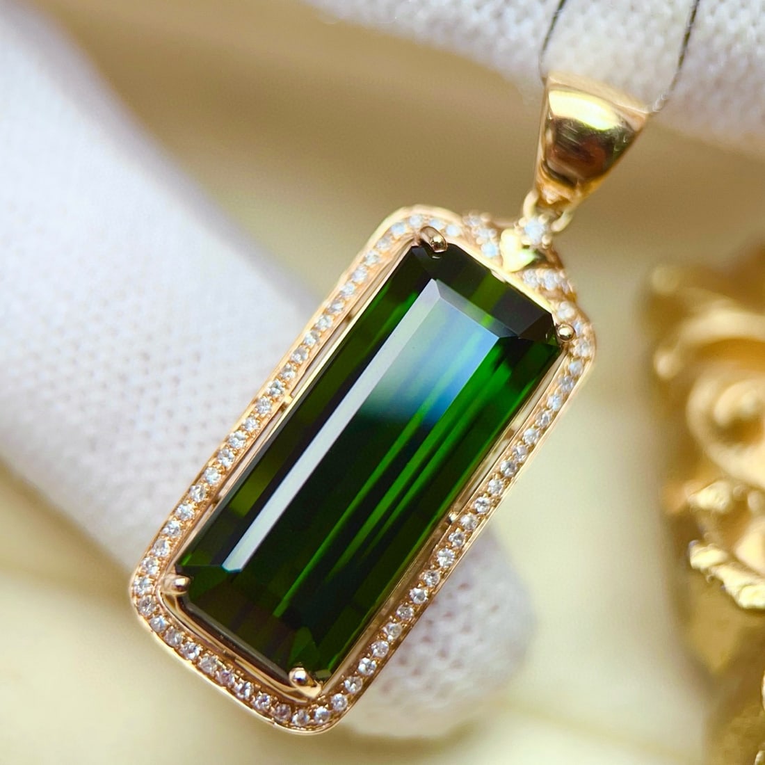 14k Gold 13.45 Ctw Natural Tourmaline & Diamond Pendant( Without Chain ) - 4
