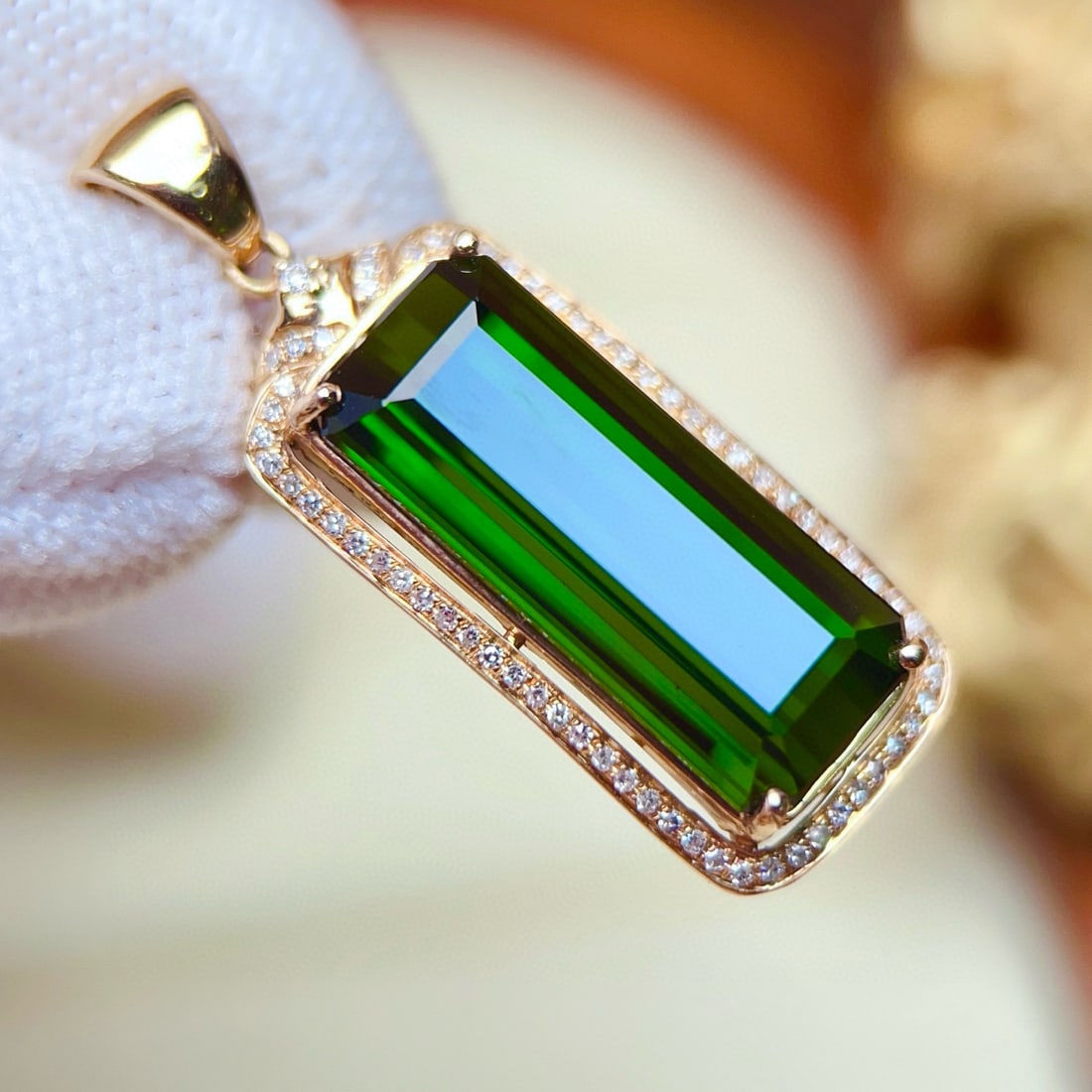 14k Gold 13.45 Ctw Natural Tourmaline & Diamond Pendant( Without Chain ) - 5