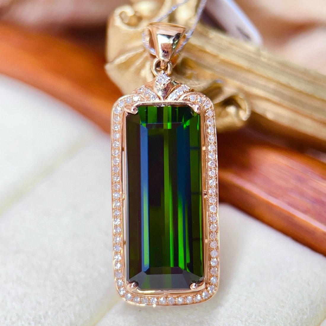 14k Gold 13.45 Ctw Natural Tourmaline & Diamond Pendant( Without Chain ) - 6