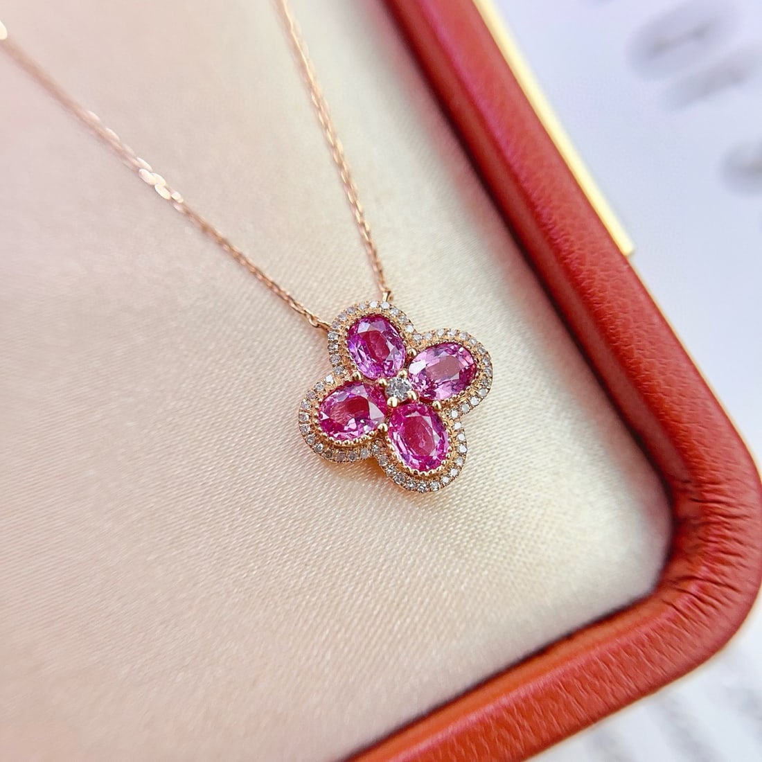 14k Gold 2.00 Ct Natural Padparadscha Sapphire & Sapphire Necklace - 6