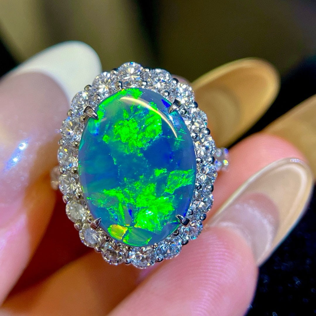 14k Gold 6.40 Ctw Natural Opal & Diamond Ring - 3