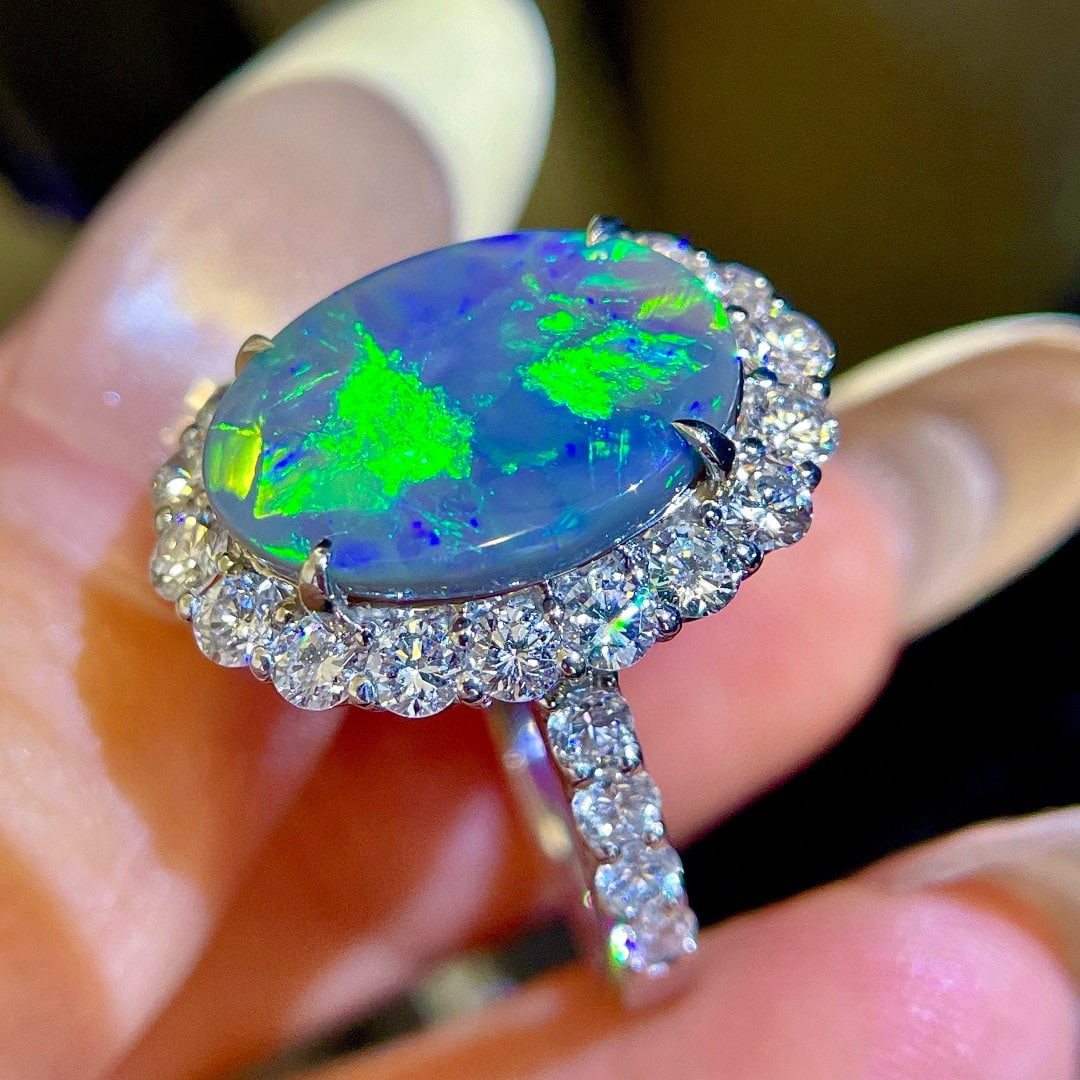 14k Gold 6.40 Ctw Natural Opal & Diamond Ring - 6
